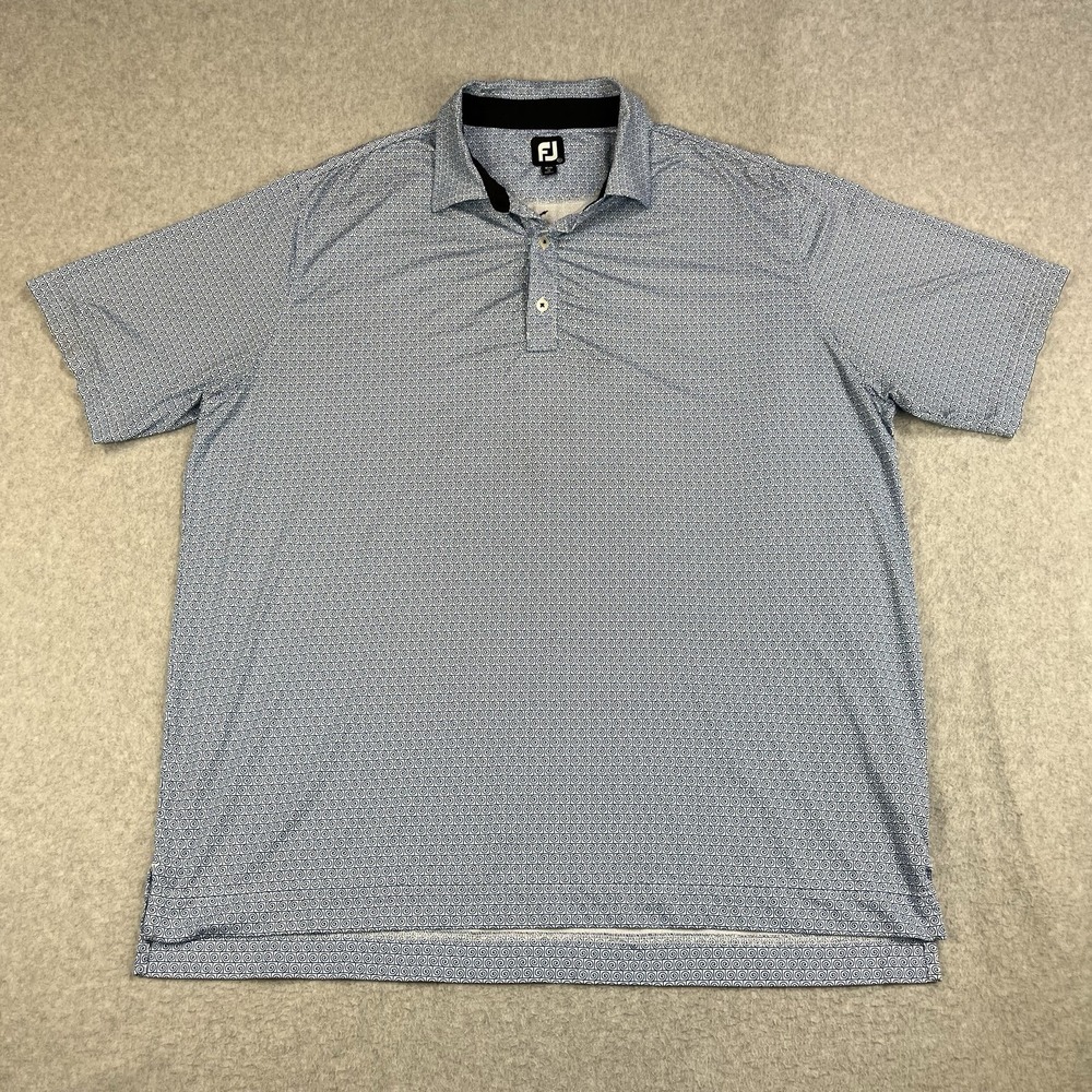 FootJoy Golf Polo Shirt Mens XXL Geometric Performance Stretch Blue Short Sleeve